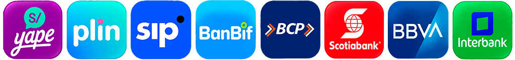 Medios de pago: Yape, Plin, SIP, BanBif, BCP, Scotiabank, BBVA e Interbank